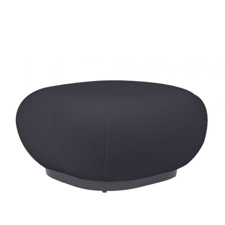 Fotolii in Stil Scandinav - Taburet rotund Bo 70x70x37 cm, negru, textil și metal, cu formă curbată, bază metalică joasă și design modern.