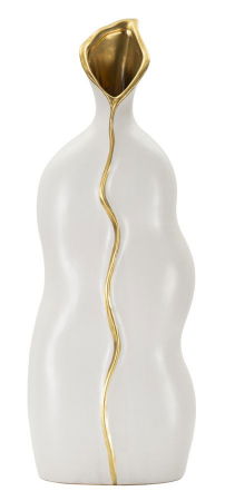 Modern - Vaza inalta ceramica alba cu accente aurii | CreativDeco