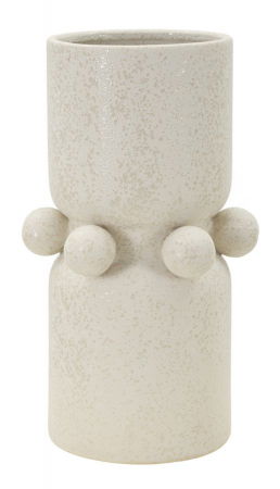 Mese in Stil Boho - Vaza decorativa ceramica crem cu inel si sfere - CreativDeco