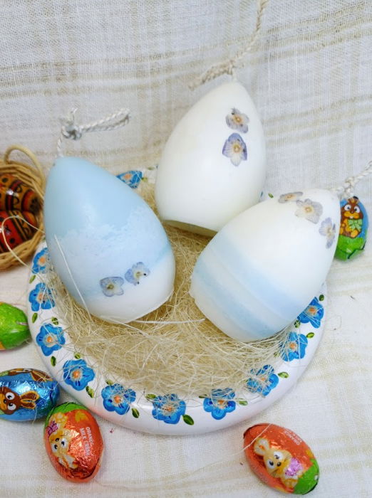 3 lumanari  " ousoare parfumate " + farfurie cu florile albastre din ceramica handmade [3]