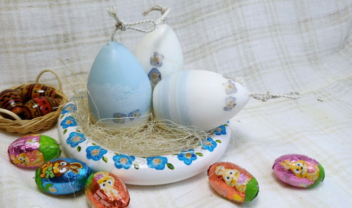 3 lumanari  " ousoare parfumate " + farfurie cu florile albastre din ceramica handmade [4]