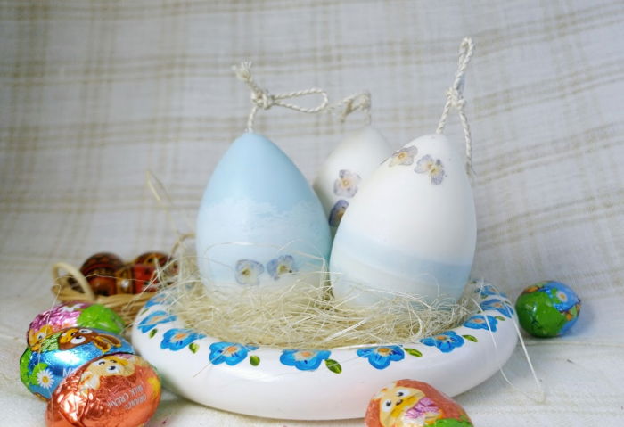 3 lumanari  " ousoare parfumate " + farfurie cu florile albastre din ceramica handmade [2]