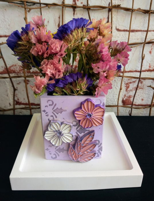 Set decorativ pahar mov cu floricele [6]