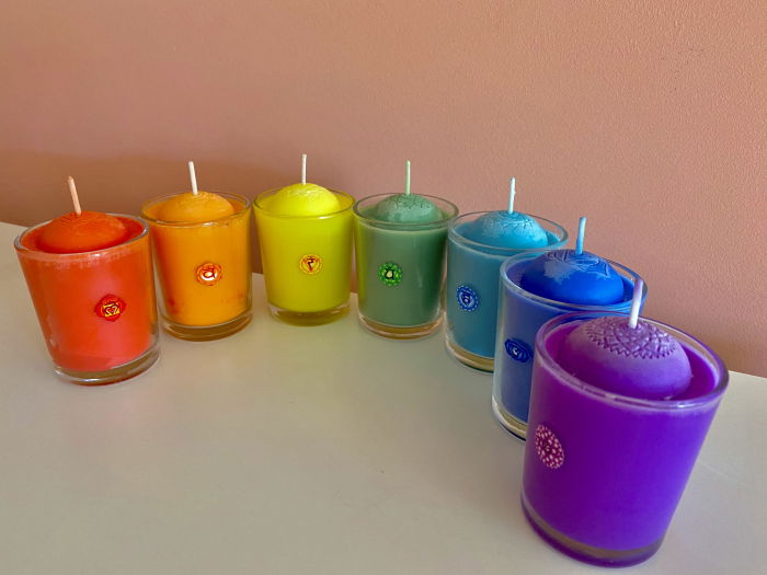 Set lumanari " 7 Chakre "  in pahar de sticla. [6]