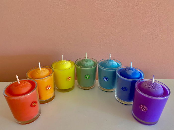 Set lumanari " 7 Chakre "  in pahar de sticla. [7]