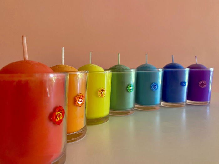 Set lumanari " 7 Chakre "  in pahar de sticla. [2]