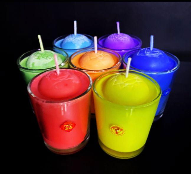 Set lumanari " 7 Chakre "  in pahar de sticla. [4]