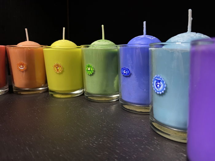 Set lumanari " 7 Chakre "  in pahar de sticla. [8]