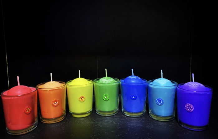 Set lumanari " 7 Chakre "  in pahar de sticla. [10]