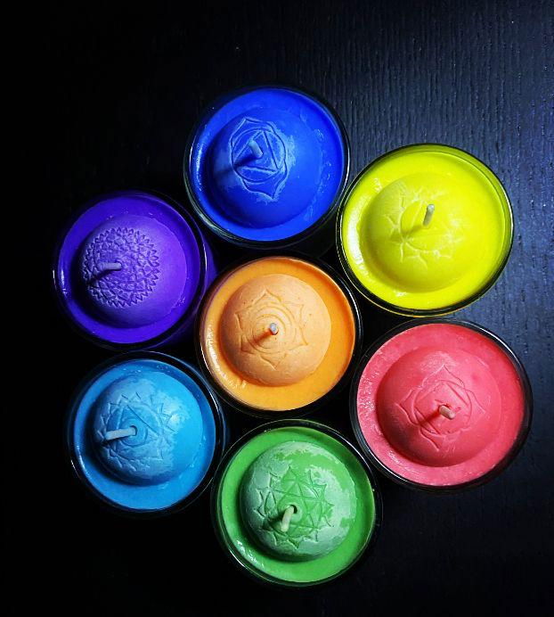 Set lumanari " 7 Chakre "  in pahar de sticla. [5]