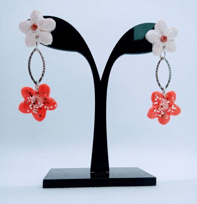 Cercei floricele alb/roz [1]