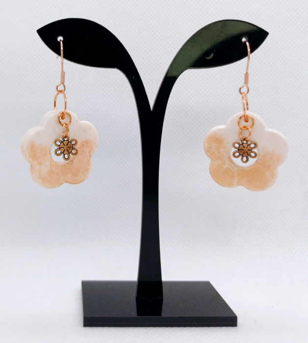 Cercei flori albe portocalii , accesorii de culoarea cuprului [1]