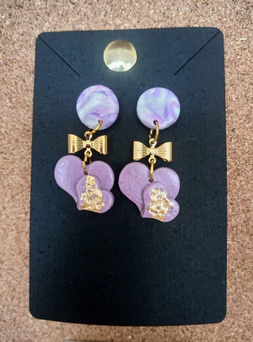 Cercei inimioare mov, accesorii din otel inoxidabil. [1]