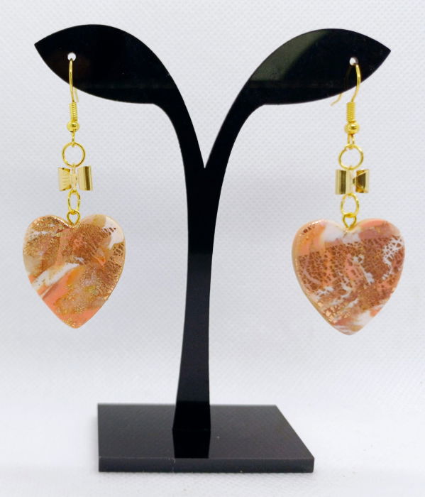 Cercei inima cu fundita roz-aurie. [1]