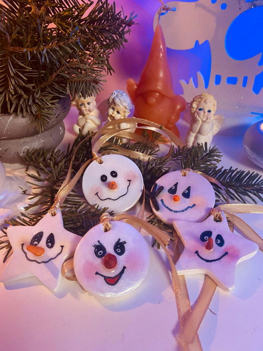 Set de 5 diferite decoratiuni din ceramica pentru bradul de Craciun - 'Frosty' [1]