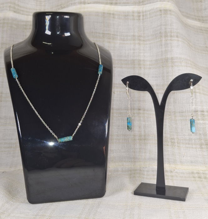 Set elegant din jasp imperial albastru - colier si cercei [6]