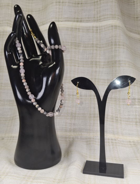 Set de colier si cercei din pietre naturale de  jasp zebra roz și cuart roz [3]