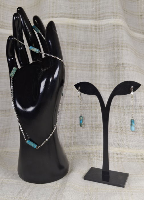 Set elegant din jasp imperial albastru - colier si cercei [5]