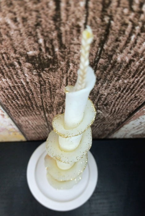 Lumanare decorativa din ceara naturala de albine + suport rotund din ceramica handmade [5]