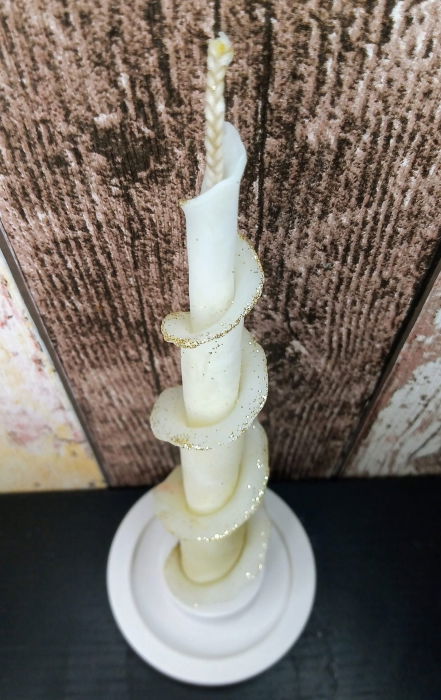 Lumanare decorativa din ceara naturala de albine + suport rotund din ceramica handmade [4]