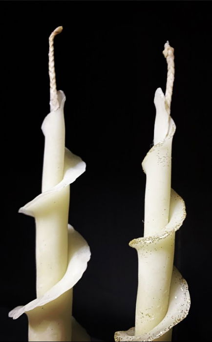 Lumanare decorativa din ceara naturala de albine + suport rotund din ceramica handmade [6]