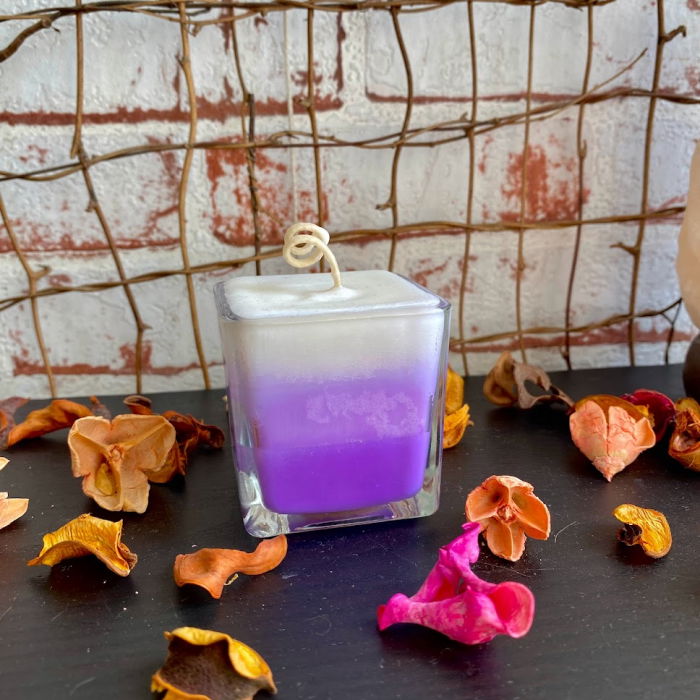 Lumanare parfumata trei culori in pahar de sticla patrat - mov [3]