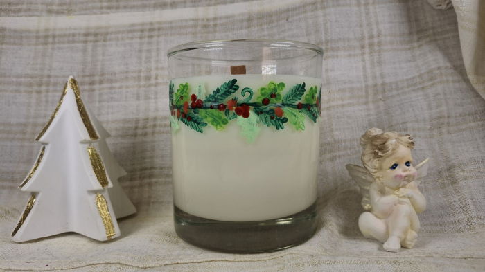 Lumanare craciun albă parfumata de ceară de soia pictat manual în sticlă [1]