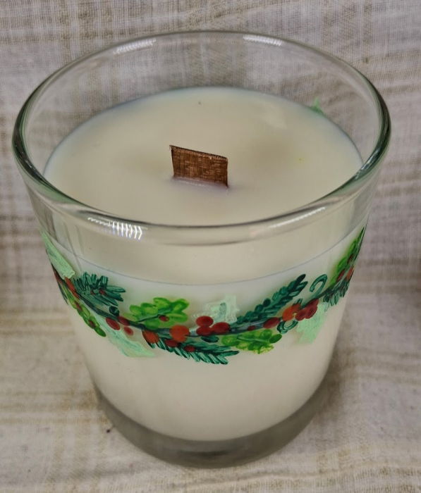 Lumanare craciun albă parfumata de ceară de soia pictat manual în sticlă [3]