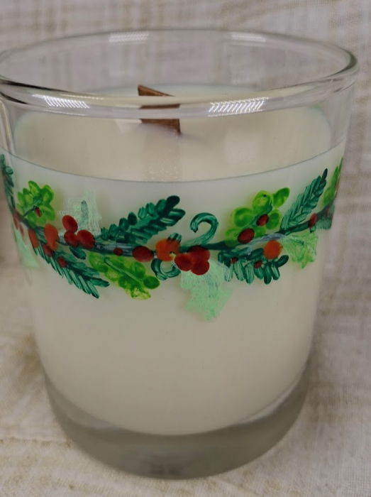 Lumanare craciun albă parfumata de ceară de soia pictat manual în sticlă [4]