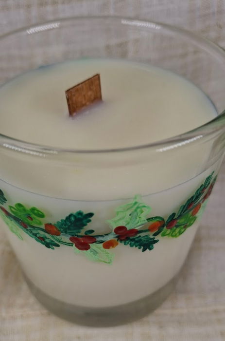 Lumanare craciun albă parfumata de ceară de soia pictat manual în sticlă [5]