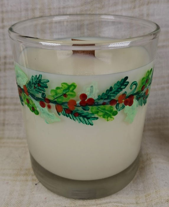 Lumanare craciun albă parfumata de ceară de soia pictat manual în sticlă [2]