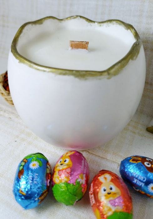 Ou alba cu lumanare alba din ceara de soia + iepuraș din ceramică handmade [2]