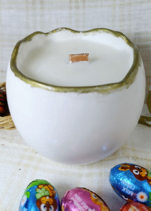 Ou alba cu lumanare alba din ceara de soia + iepuraș din ceramică handmade [7]