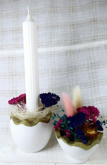 Ou alba/auriu din ceramica handmade + lumanare alba de ceara de soia [6]