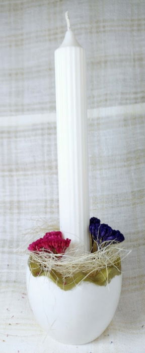 Ou alba/auriu din ceramica handmade + lumanare alba de ceara de soia [2]