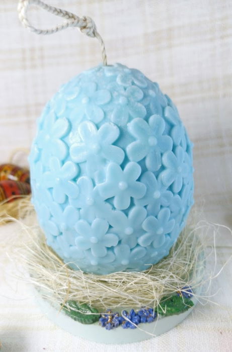 Ou albastre cu flori din ceara de soia + farfurie din ceramica handmade [11]