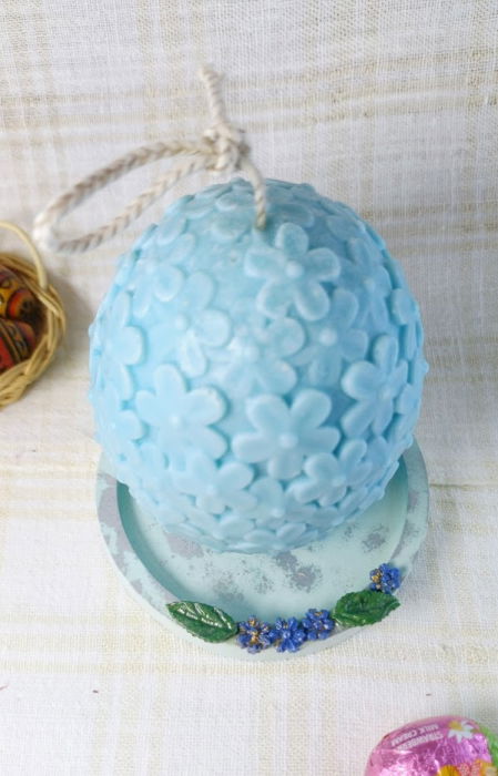 Ou albastre cu flori din ceara de soia + farfurie din ceramica handmade [6]