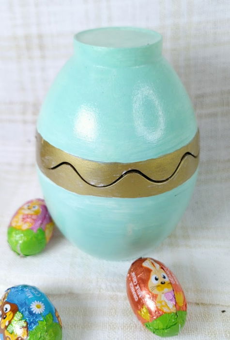 Ou turcoaz/auriu din ceramica handmade + lumanare alba de ceara de soia [4]