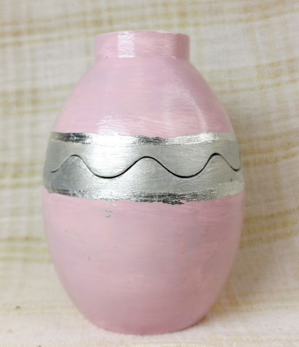 Ou roz/argintiu din ceramica handmade + lumanare alba de ceara de soia [10]