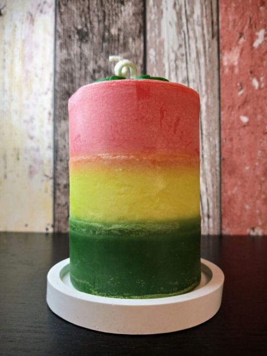 Lumanare parfumata " Rasta - 3 culori ", forma cilindru mare, cu suport ceramic [2]