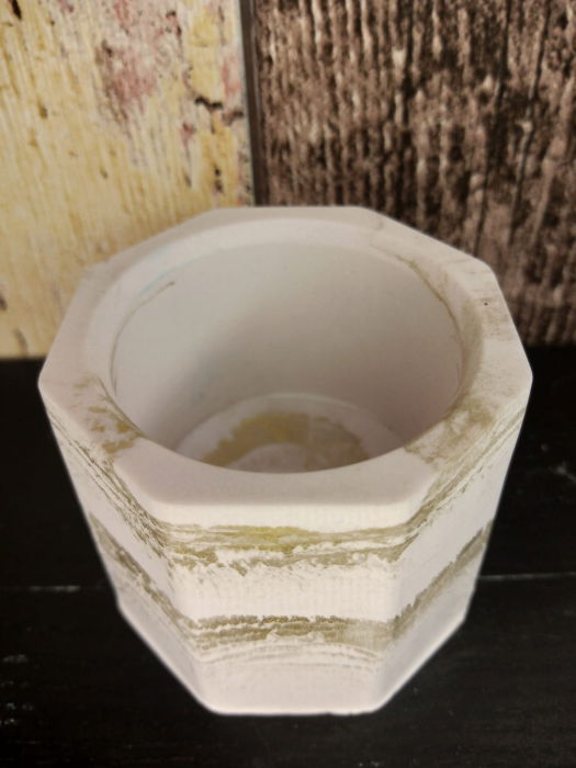 Recipient (pahar) hexagonal din ceramica alb/auriu [4]