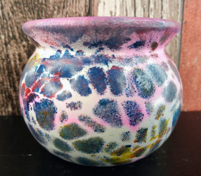 Recipient rotund  - "marbled pot",  pictat manual, din ceramica, cu capac. [5]