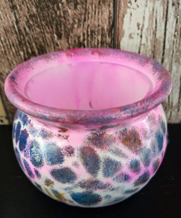 Recipient rotund  - "marbled pot",  pictat manual, din ceramica, cu capac. [6]