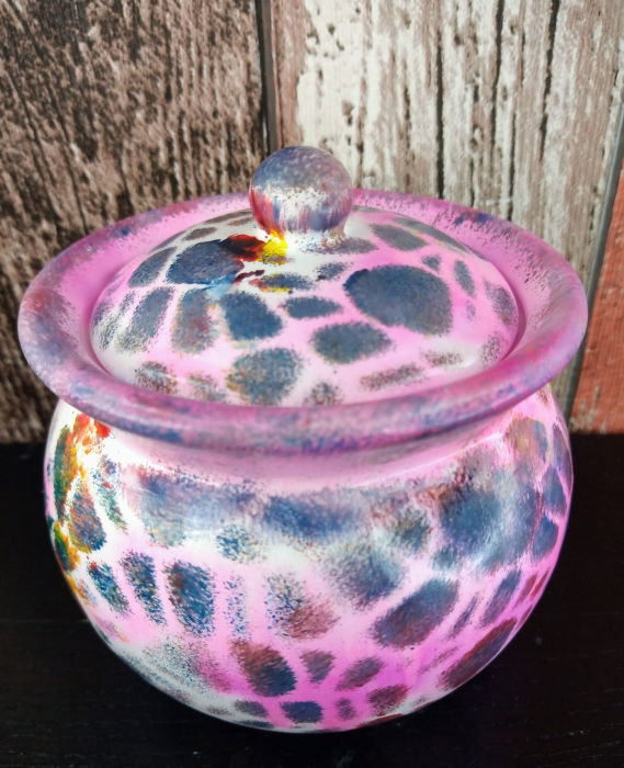 Recipient rotund  - "marbled pot",  pictat manual, din ceramica, cu capac. [2]