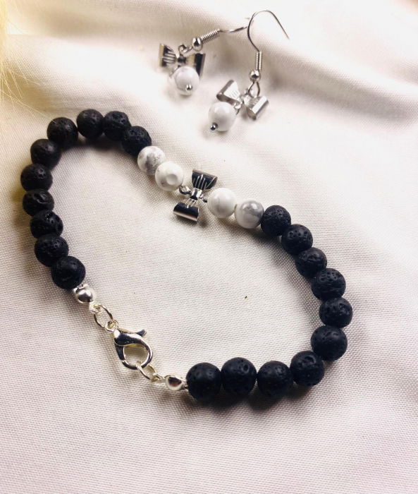 Set bratara si cercei din lava neagra si howlit [1]
