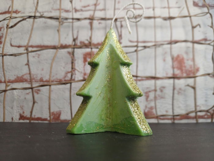 Set decorativ de Craciun: lumanare bradut plus suport oval pictat manual [18]