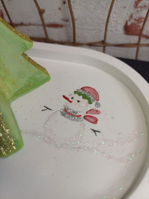 Set decorativ de Craciun: lumanare bradut plus suport oval pictat manual [10]