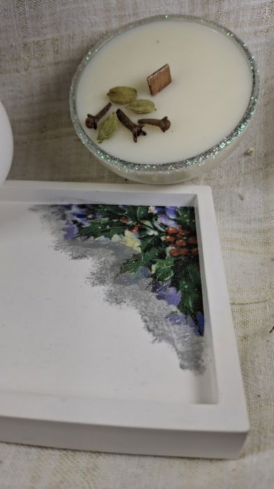 Set decorativ Craciun - lumanare plus suport din ceramica si vas [13]