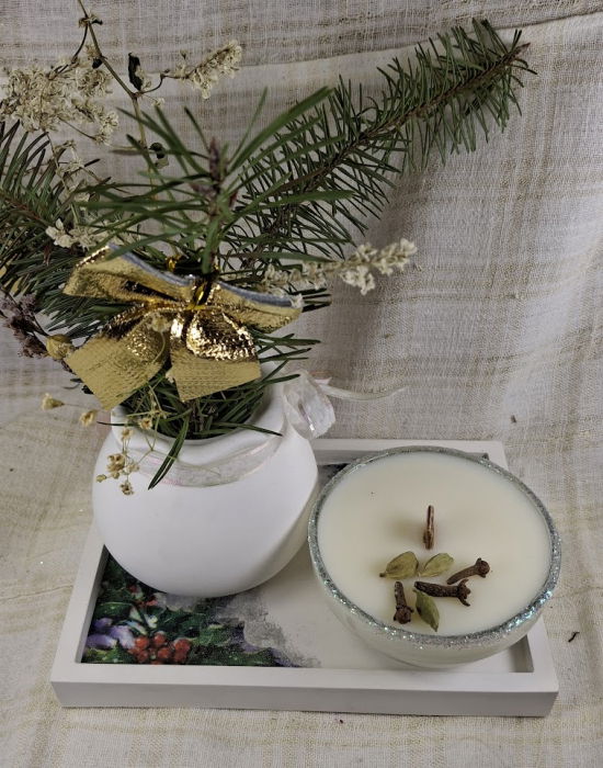 Set decorativ Craciun - lumanare plus suport din ceramica si vas [6]