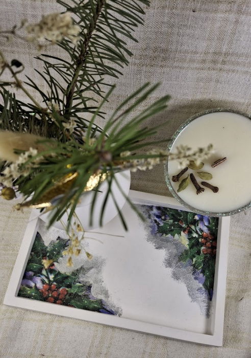 Set decorativ Craciun - lumanare plus suport din ceramica si vas [11]